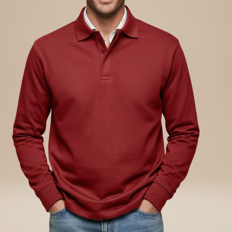 Men's Long Sleeve Polo Shirt - Classic Comfort Fit - Red