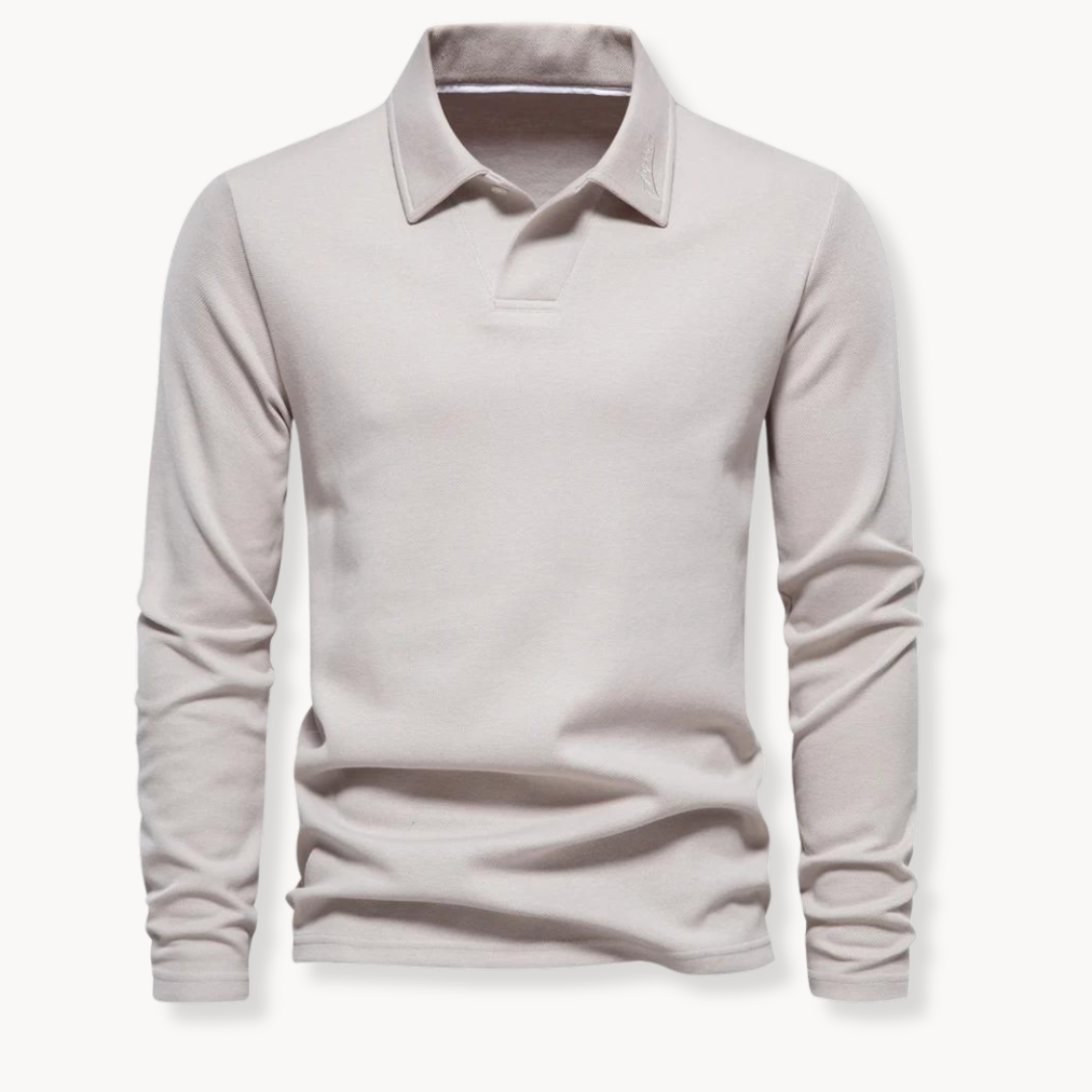 Men's Long Sleeve Polo Shirt - Classic Comfort & Timeless Style - Beige