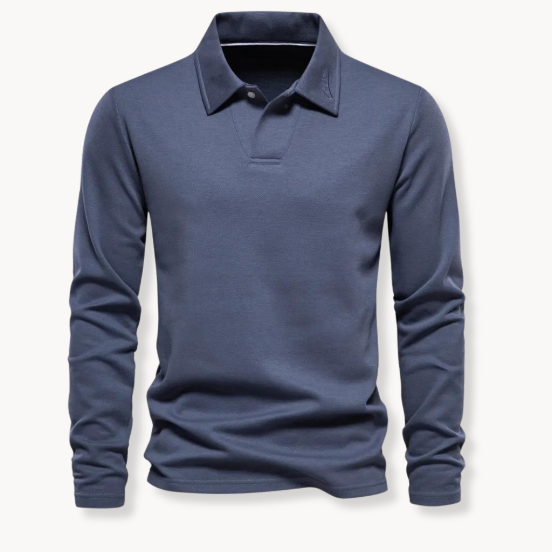 Men's Long Sleeve Polo Shirt - Classic Comfort & Timeless Style - Blue