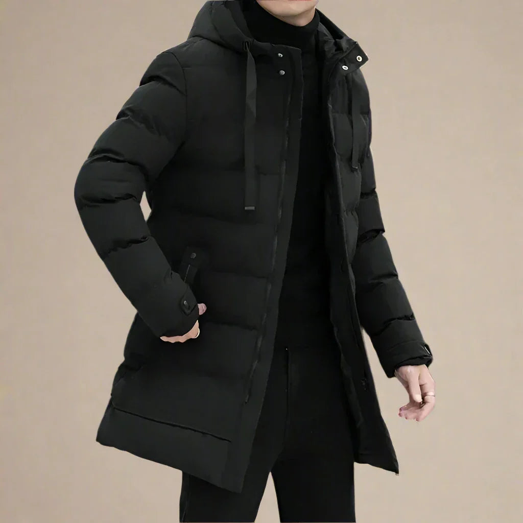 Men's Long Waterproof Winter Parka - Warm & Stylish - Black