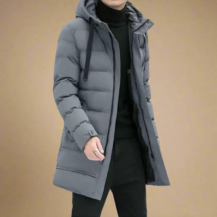 Men's Long Waterproof Winter Parka - Warm & Stylish - Grey