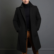 Men's Long Winter Coat - Tailored Slim Fit - Black