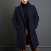 Men's Long Winter Coat - Tailored Slim Fit - Blue