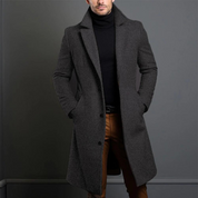 Men's Long Winter Coat - Tailored Slim Fit - Grey