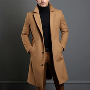 Men's Long Winter Coat - Tailored Slim Fit - Khaki