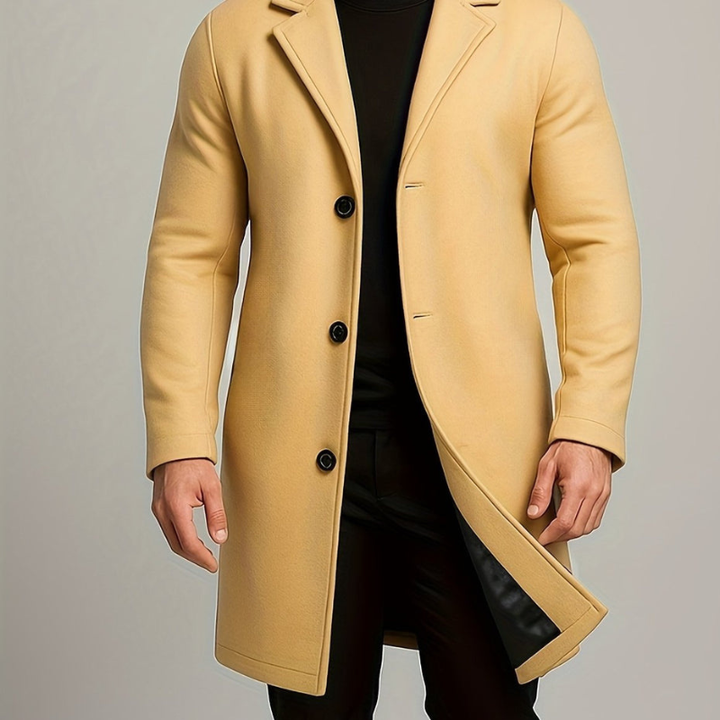 Men's Long Winter Coat with Button Closure - Windproof Style