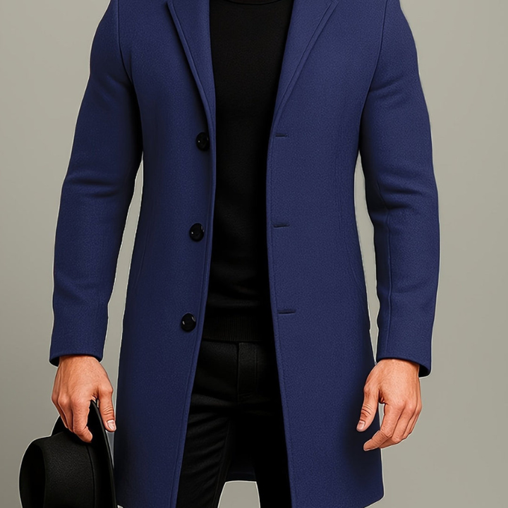 Men's Long Winter Coat with Button Closure - Windproof Style