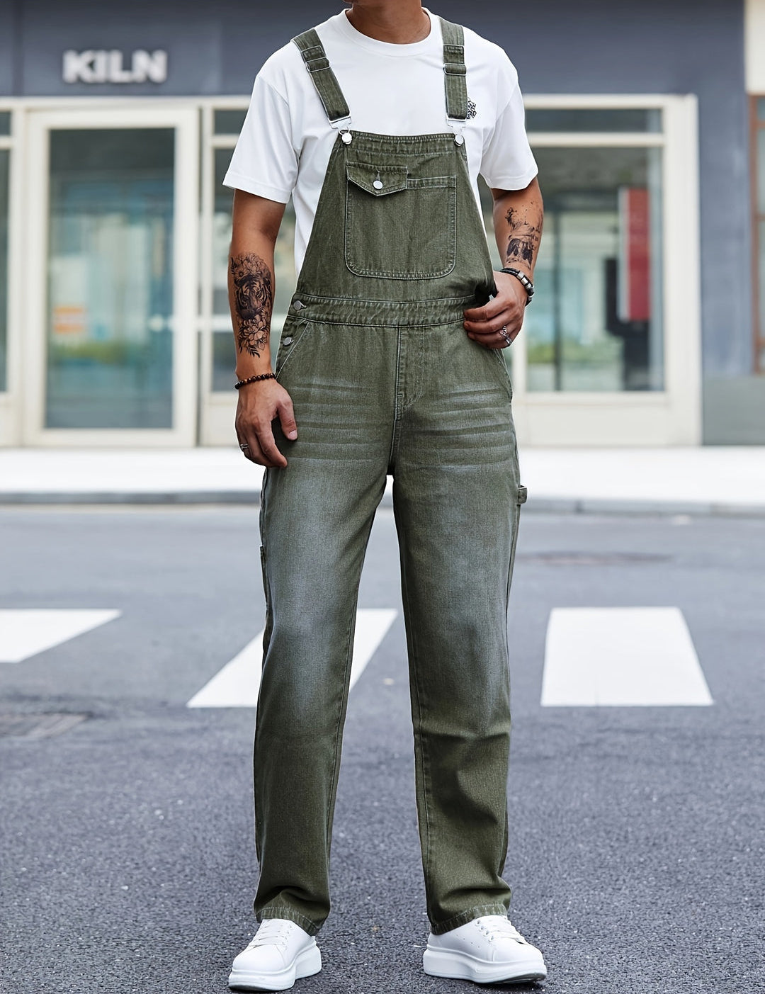 Men's Loose Fit Cargo Overalls - All-Season Work Wear - Green