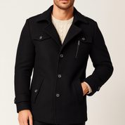 Men's Mid-Length Winter Coat - Classic Trench Design - Black