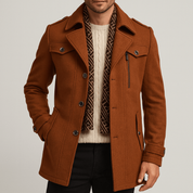Men's Mid-Length Winter Coat - Classic Trench Design - Brown
