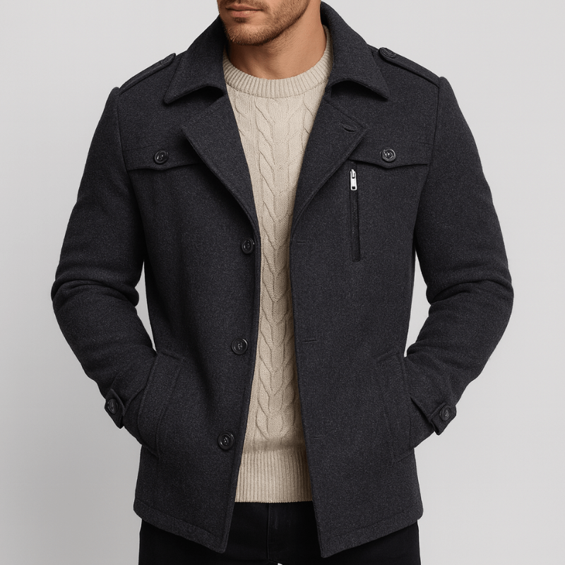 Men's Mid-Length Winter Coat - Classic Trench Design - Grey