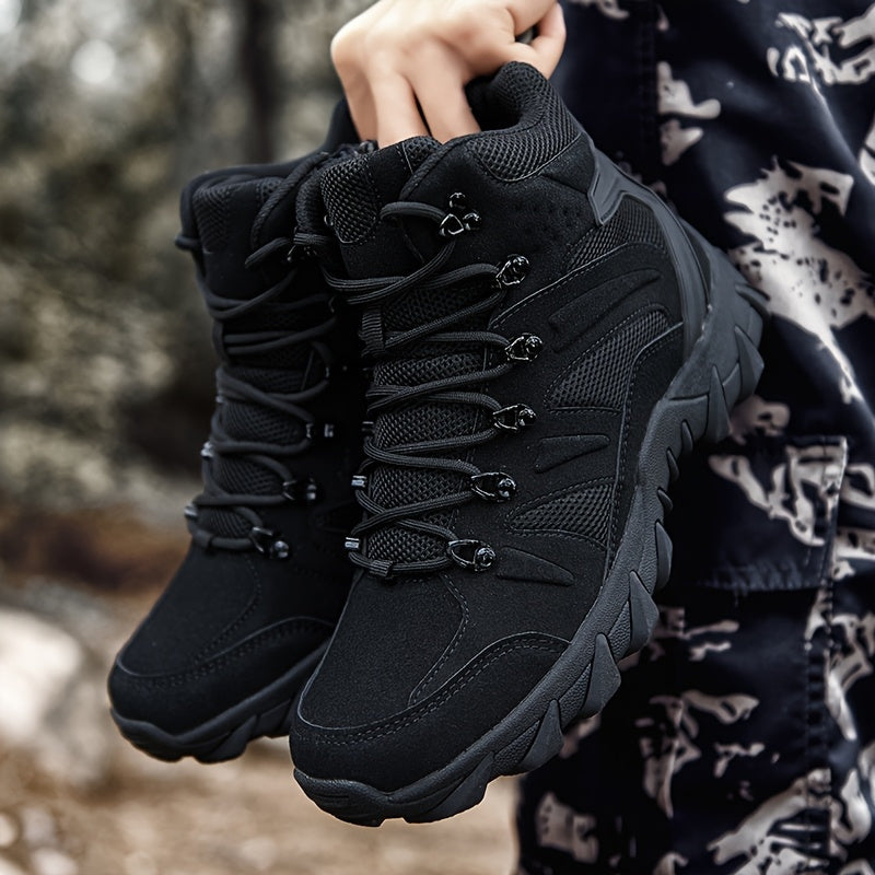 Men's Mid-Top Hiking Boots - Breathable Tactical Walking Shoes - Black