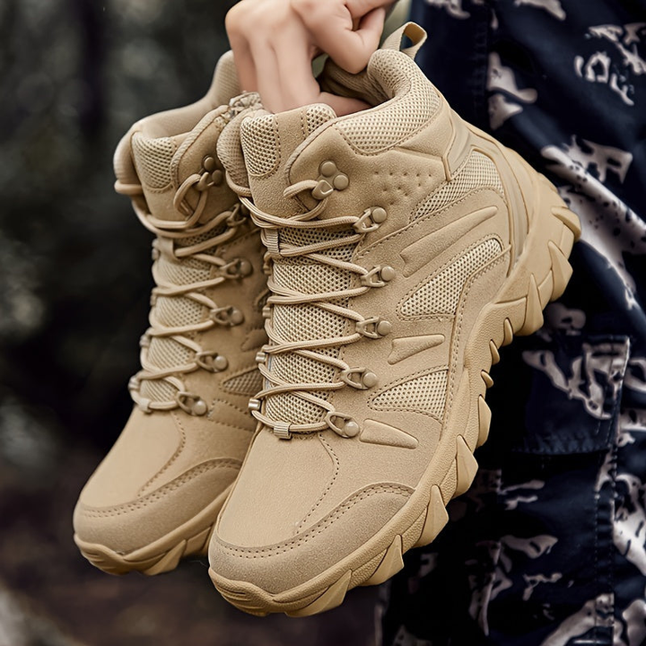 Men's Mid-Top Hiking Boots - Breathable Tactical Walking Shoes - Khaki