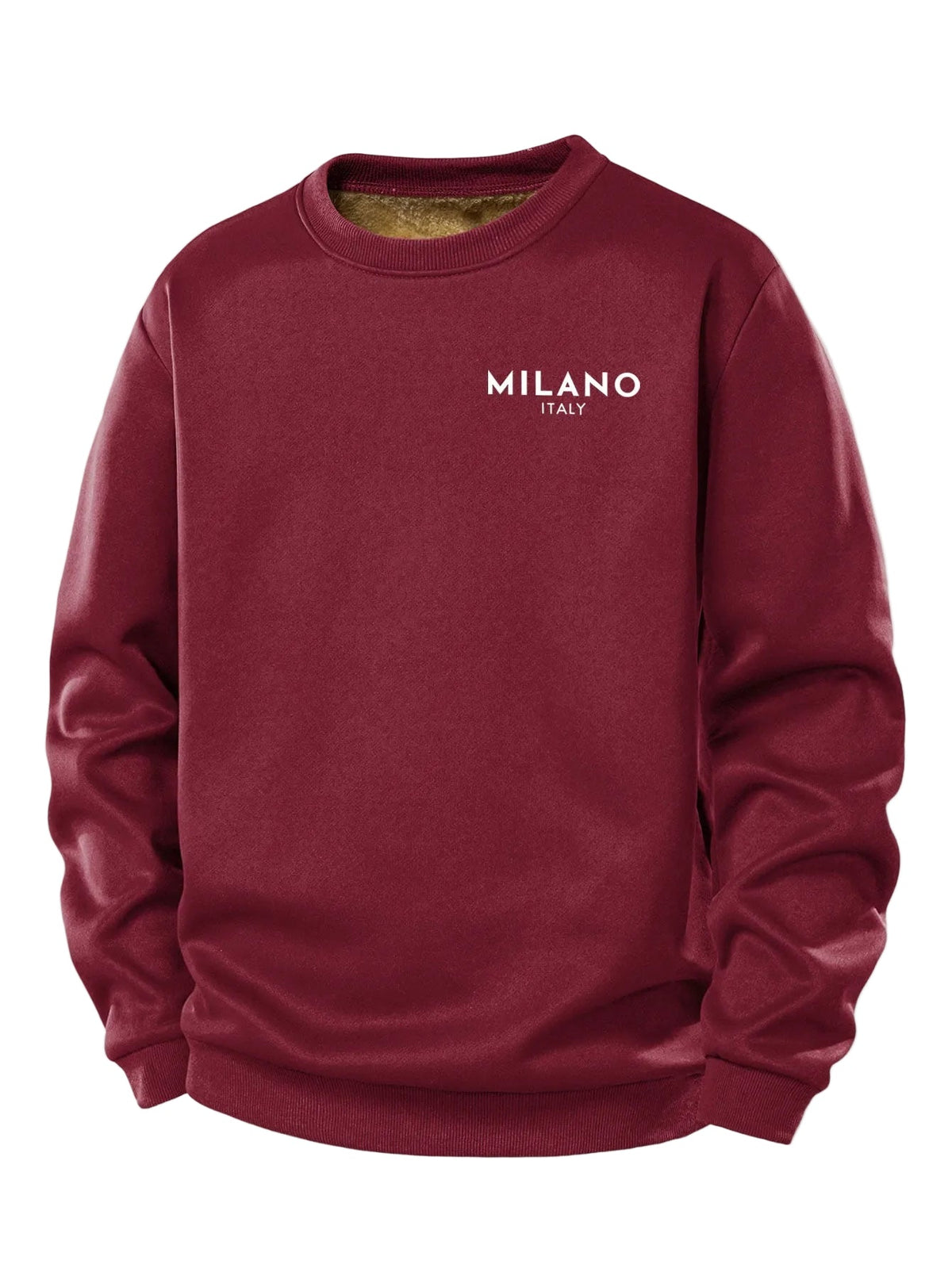 Men's Milano Print Teddy Fleece Sweatshirt – Crew Neck Regular Fit - Wine Red