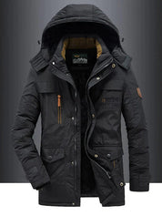 Men's Military Jacket - Casual Winter Coat with Pockets - Black