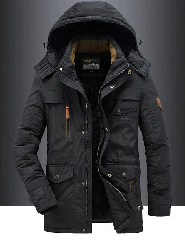 Men's Military Jacket - Casual Winter Coat with Pockets - Black