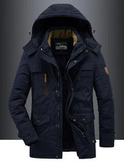 Men's Military Jacket - Casual Winter Coat with Pockets - Blue
