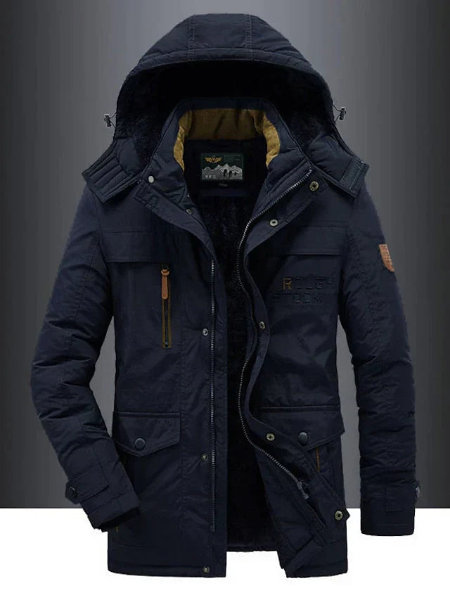 Men's Military Jacket - Casual Winter Coat with Pockets - Blue