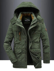 Men's Military Jacket - Casual Winter Coat with Pockets - Green