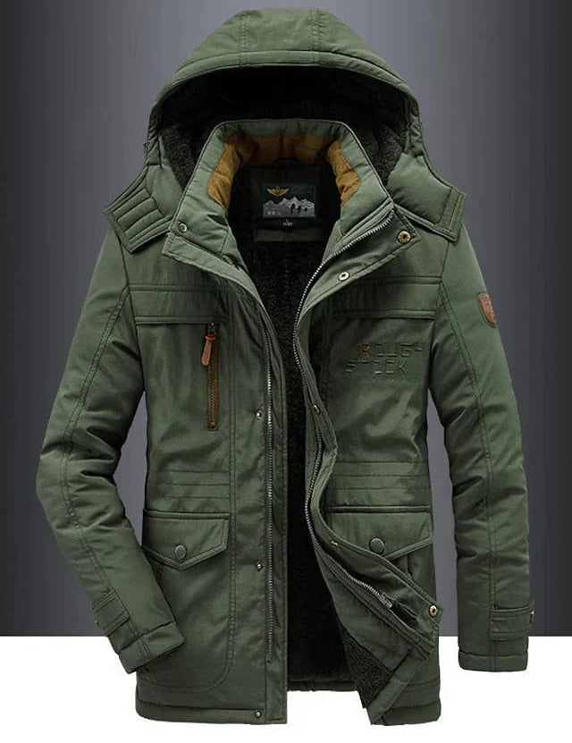 Men's Military Jacket - Casual Winter Coat with Pockets - Green