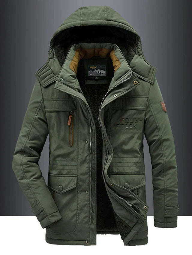 Men's Military Jacket - Casual Winter Coat with Pockets - Green