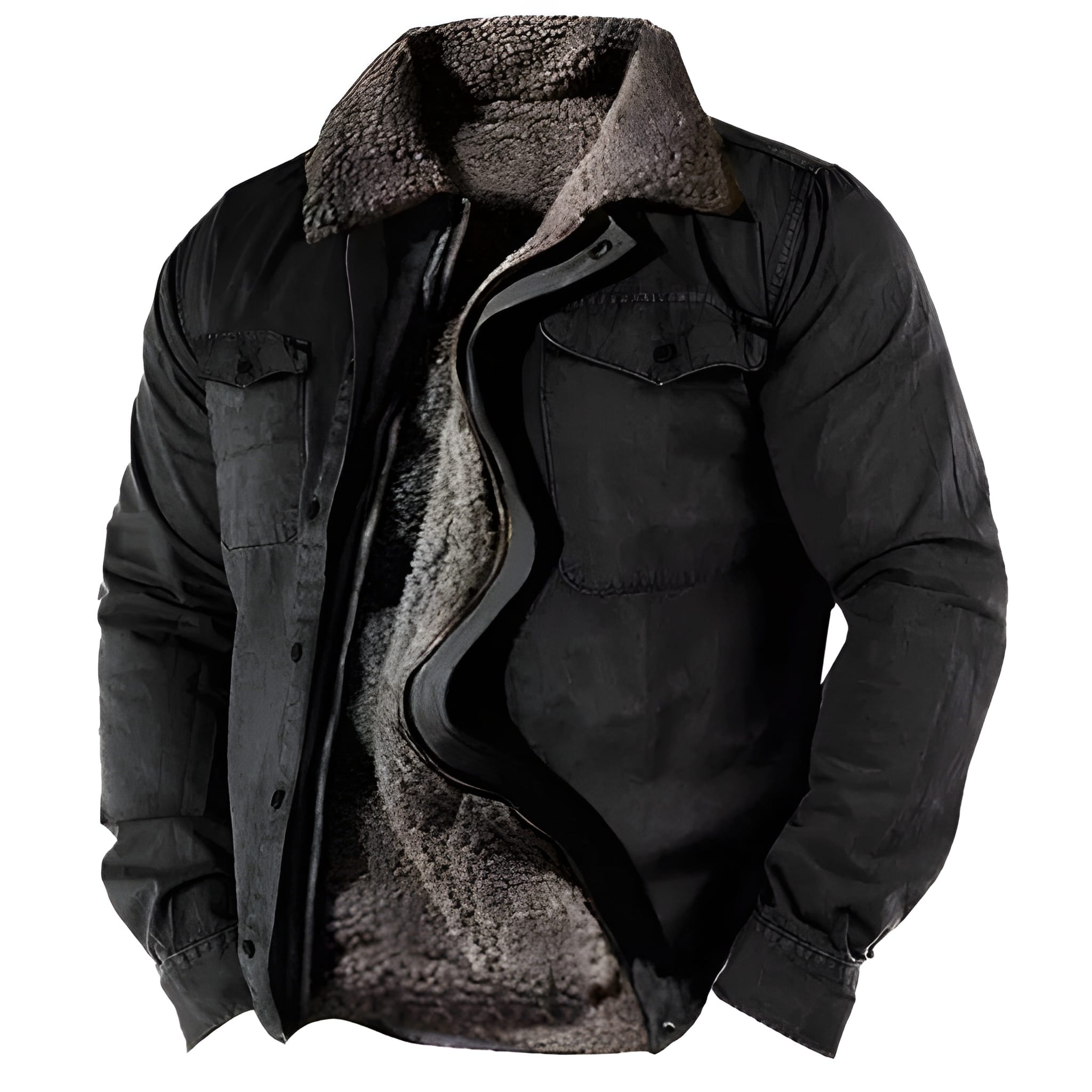 Men's Military Winter Jacket - Functional Pockets & Durable - Black