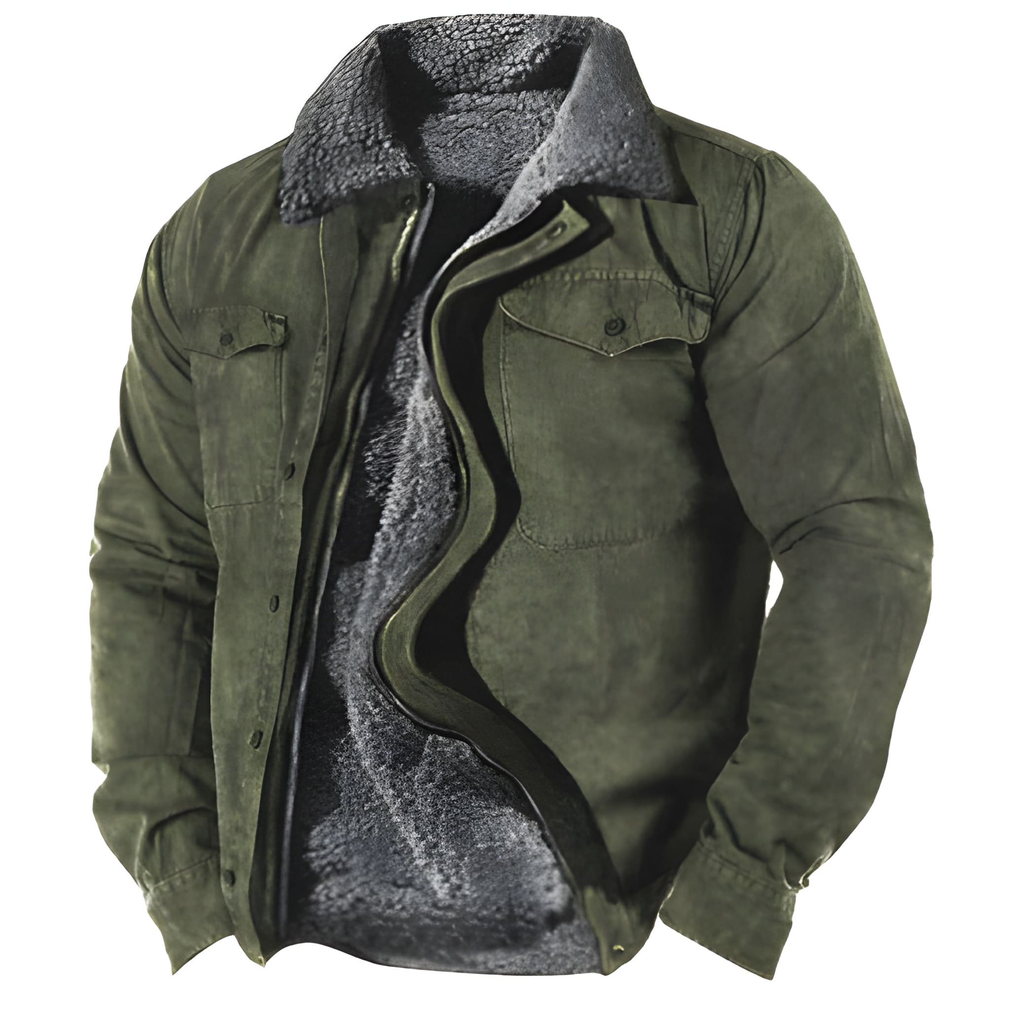 Men's Military Winter Jacket - Functional Pockets & Durable - Green