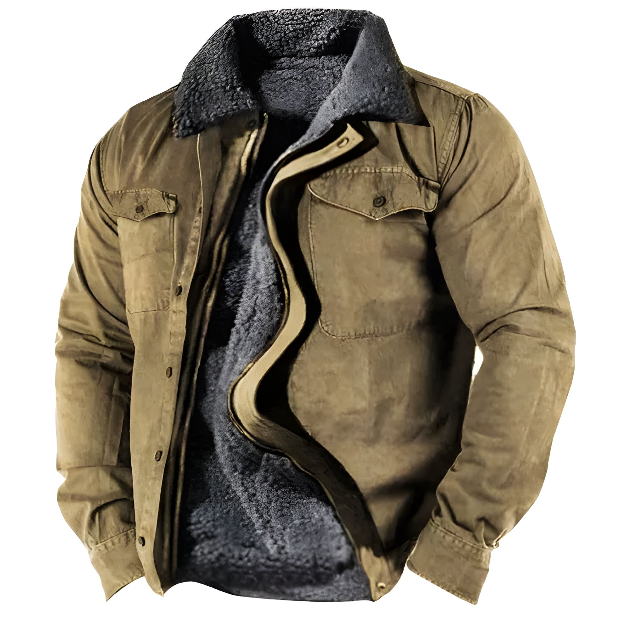 Men's Military Winter Jacket - Functional Pockets & Durable - Olive Green