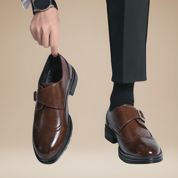 Men's Monk Strap Shoes - Double Buckle Formal Design - Brown