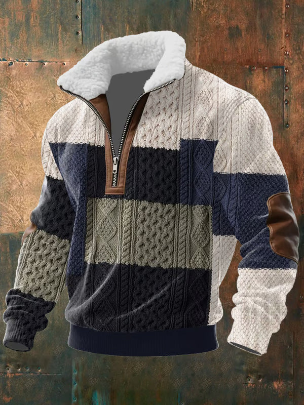 Men's Oversized Zip Sweater - Structured Winter Knit - Teal