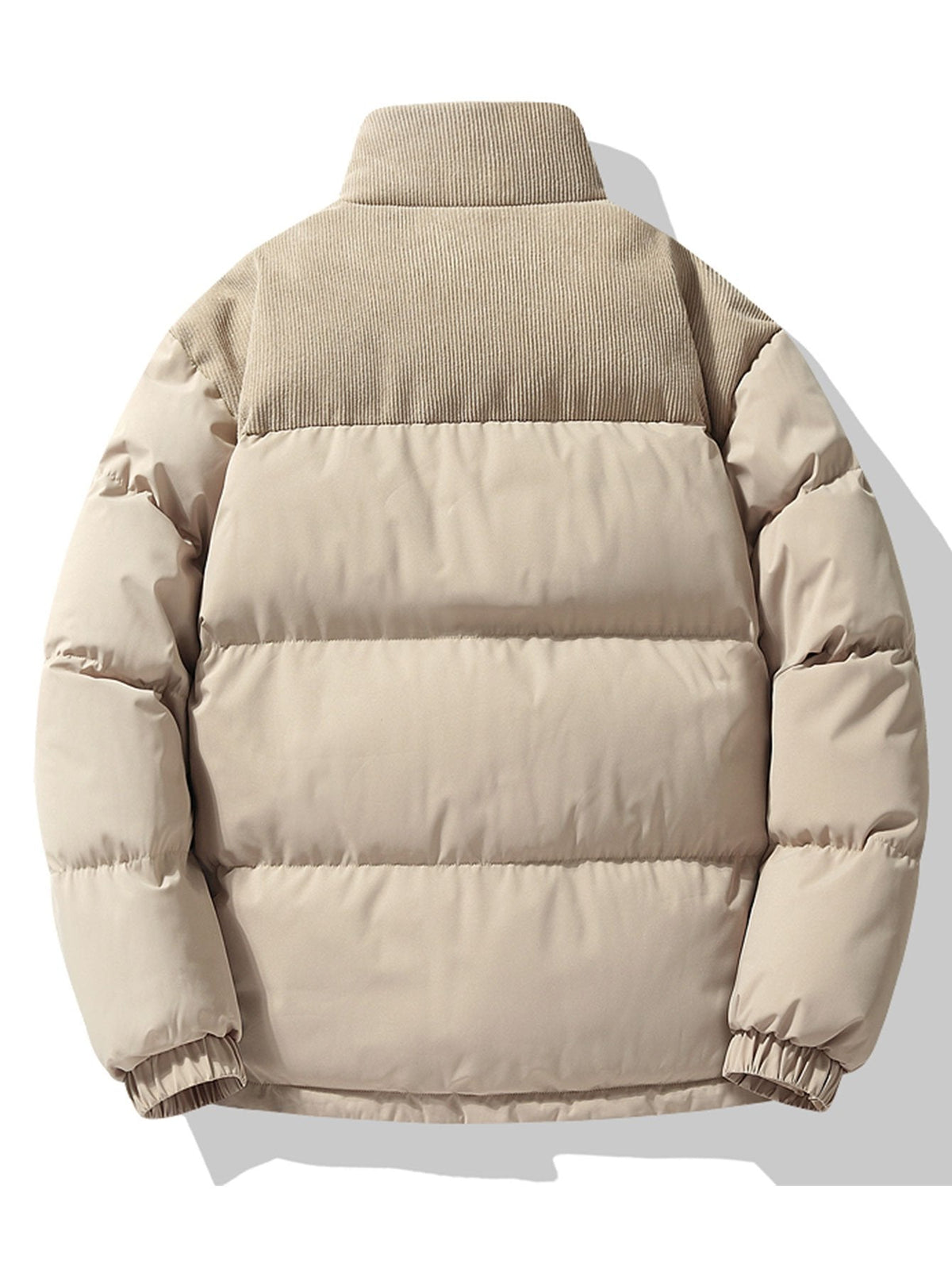 Men's Padded Puffer Jacket with Corduroy Panels - Winter Casual