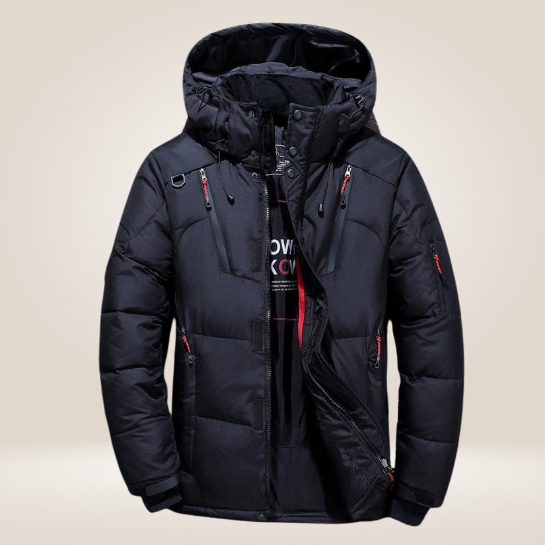 Men's Padded Winter Jacket - Warm Ski Coat - Black