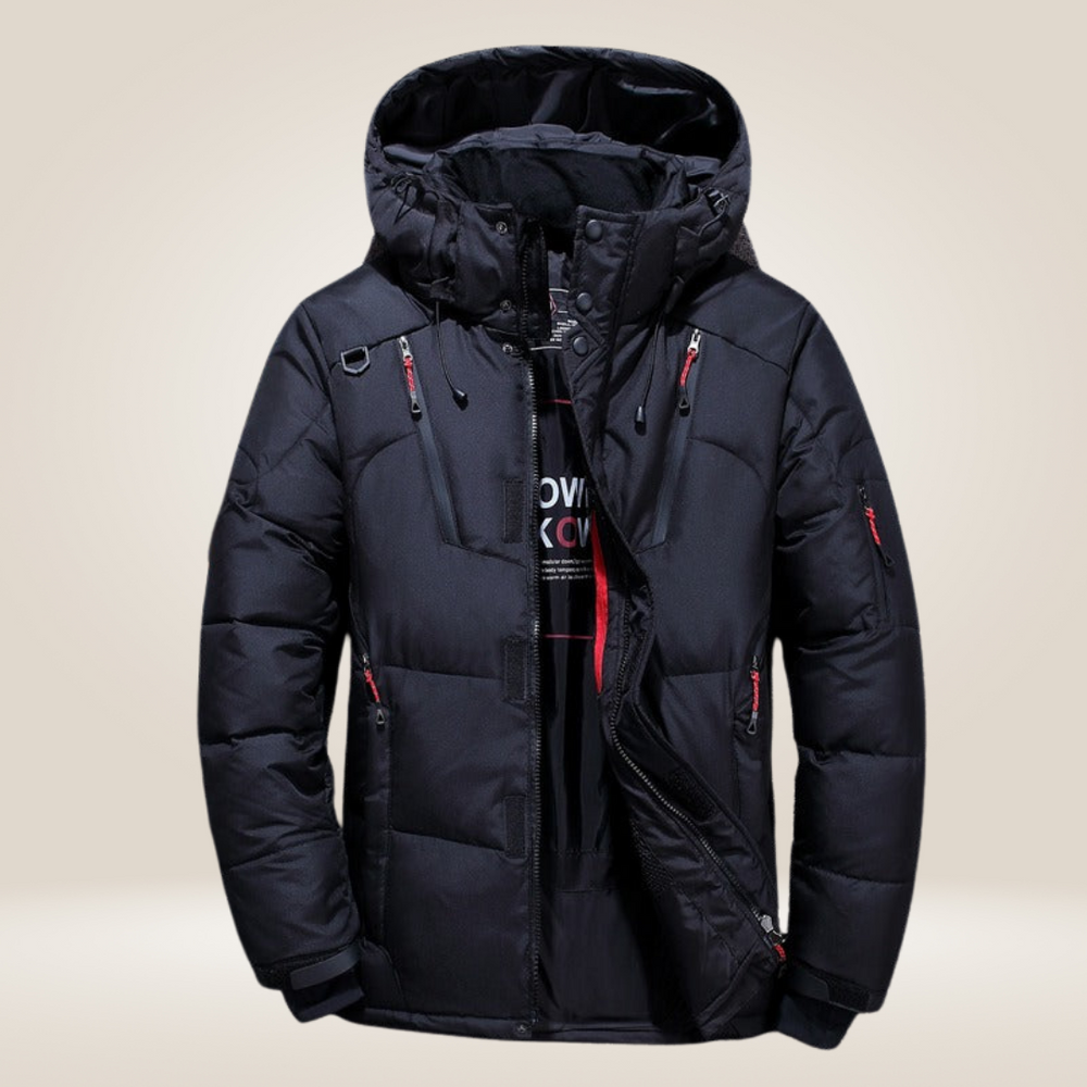 Men's Padded Winter Jacket - Warm Ski Coat - Black