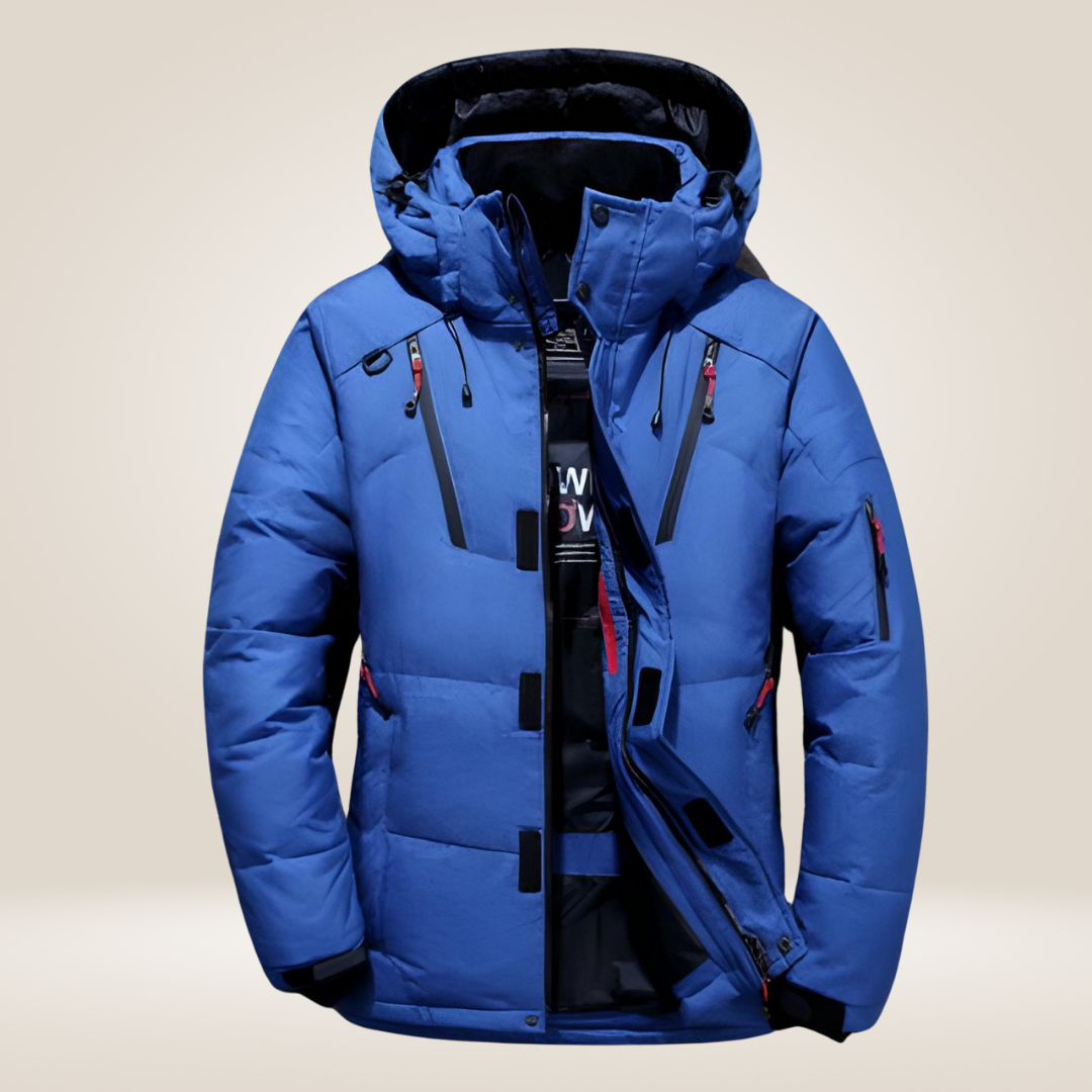Men's Padded Winter Jacket - Warm Ski Coat - Blue