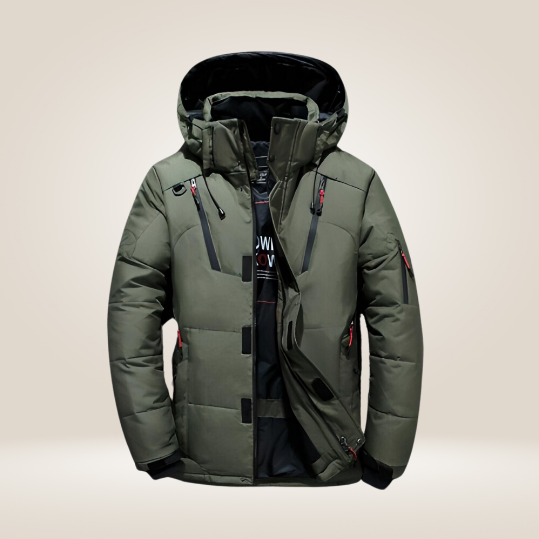 Men's Padded Winter Jacket - Warm Ski Coat - Green