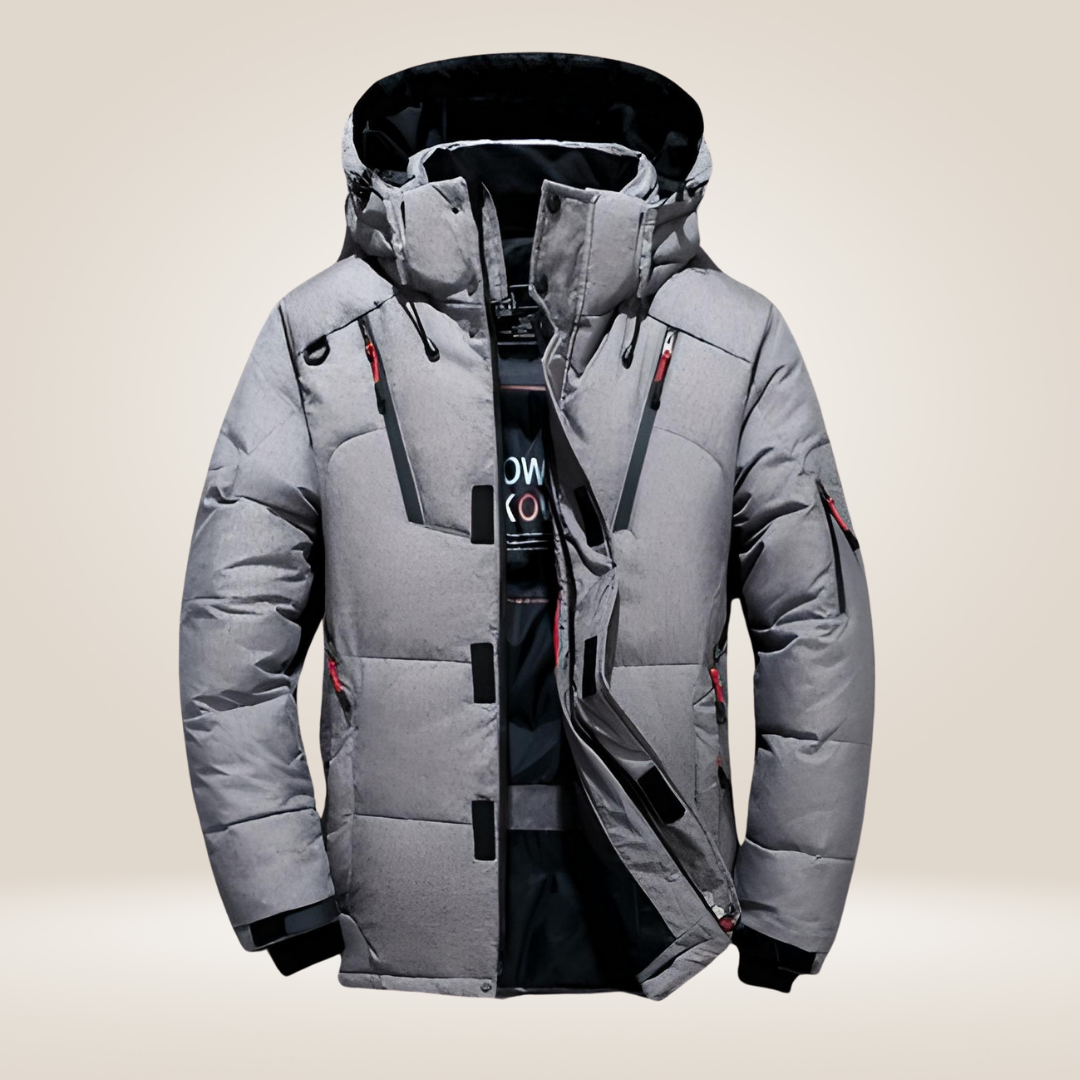 Men's Padded Winter Jacket - Warm Ski Coat - Grey