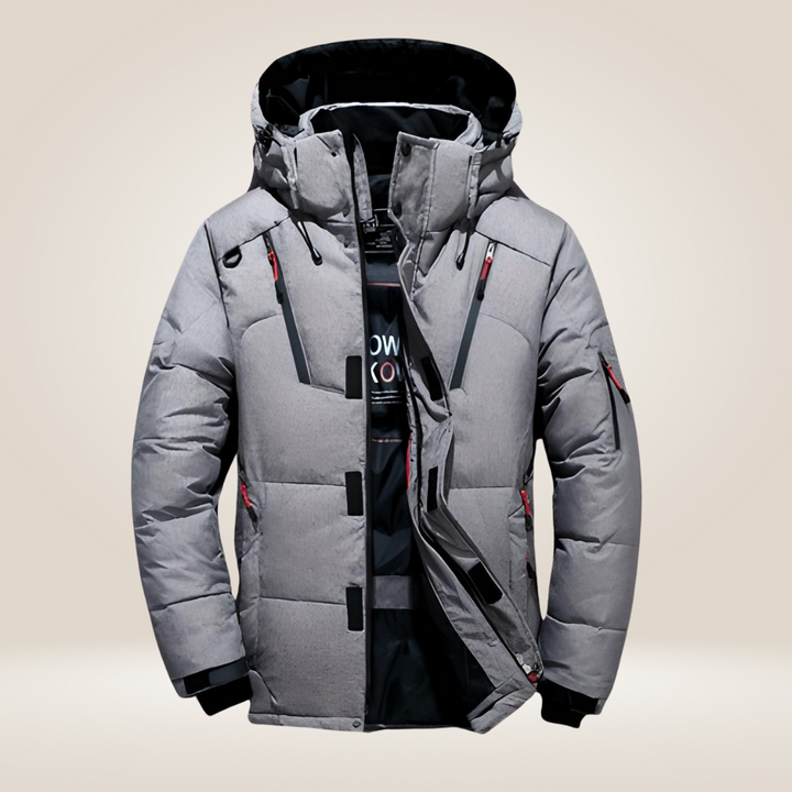 Men's Padded Winter Jacket - Warm Ski Coat - Grey