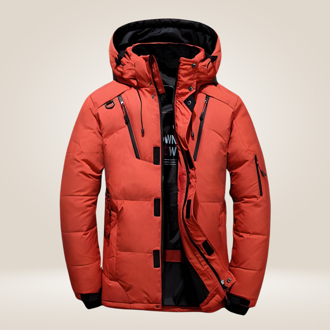 Men's Padded Winter Jacket - Warm Ski Coat - Orange