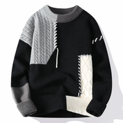 Men's Patchwork Crewneck Sweater - Bold Mixed Knit - Black-Grey
