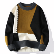 Men's Patchwork Crewneck Sweater - Bold Mixed Knit - Black-Taupe