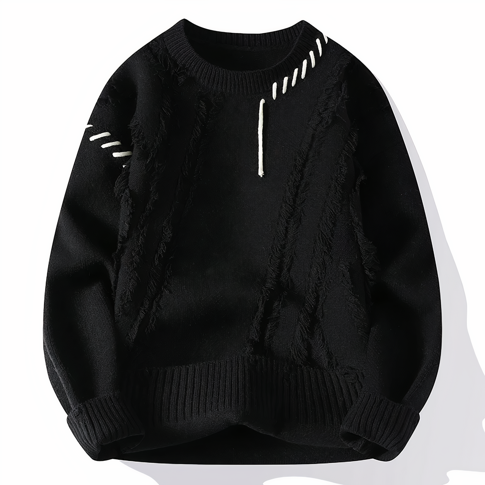 Men's Patchwork Crewneck Sweater - Bold Mixed Knit - Black