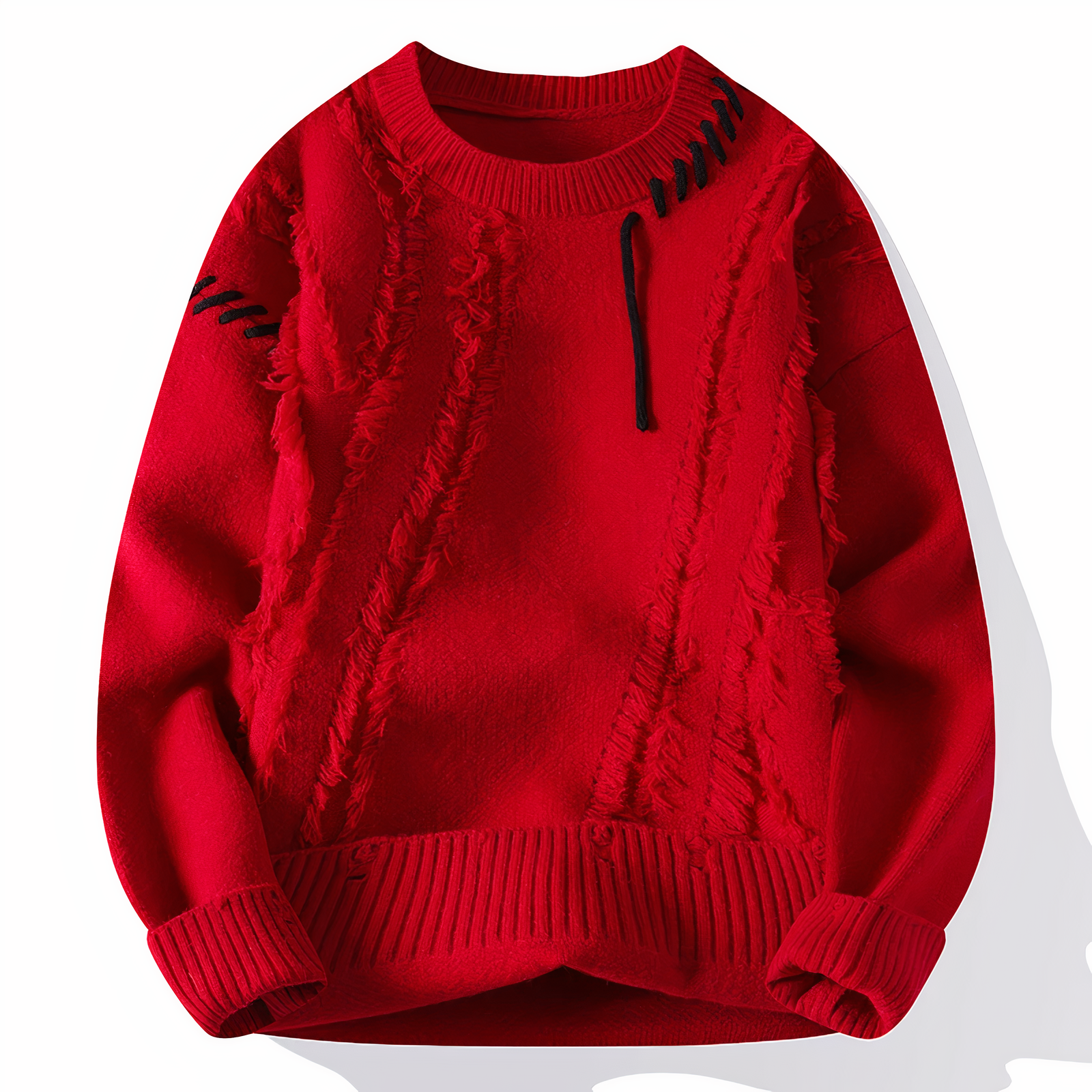 Men's Patchwork Crewneck Sweater - Bold Mixed Knit - Red