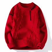 Men's Patchwork Crewneck Sweater - Bold Mixed Knit - Red