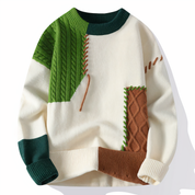 Men's Patchwork Crewneck Sweater - Bold Mixed Knit - White-Light Green