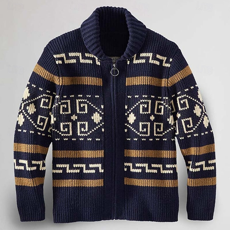 Men's Patterned Zip Cardigan - Classic Knit Layer