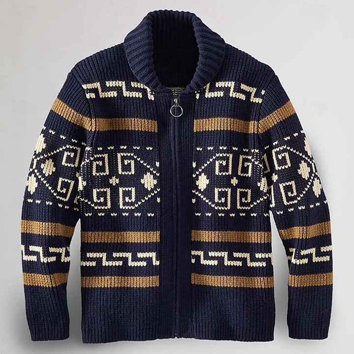Men's Patterned Zip Cardigan - Classic Knit Layer