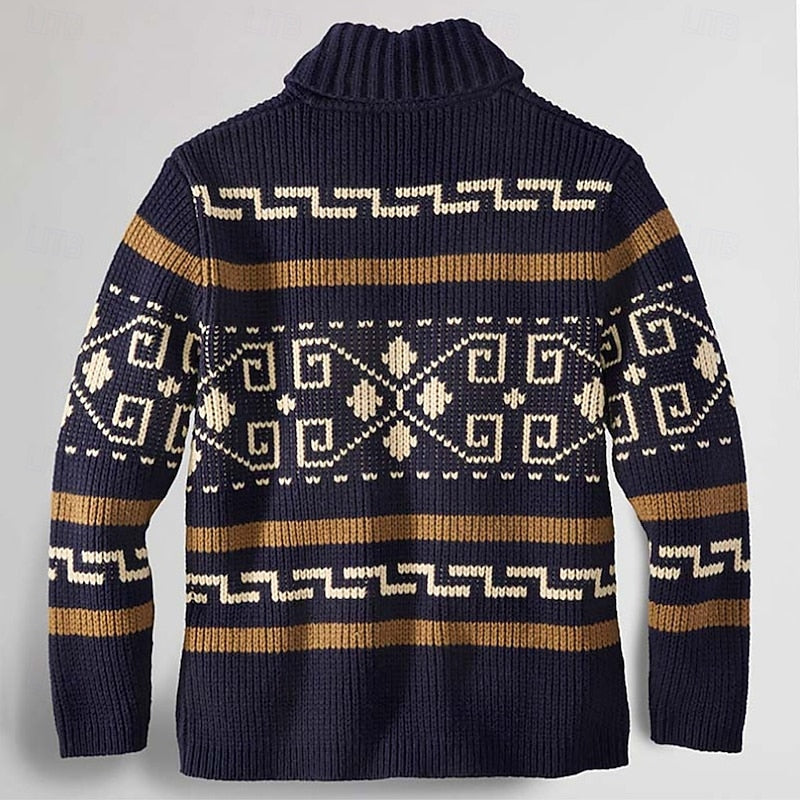 Men's Patterned Zip Cardigan - Classic Knit Layer