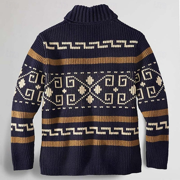 Men's Patterned Zip Cardigan - Classic Knit Layer