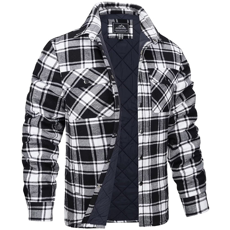 Men's Plaid Flannel Jacket - Classic Lumberjack Work Shirt - Black