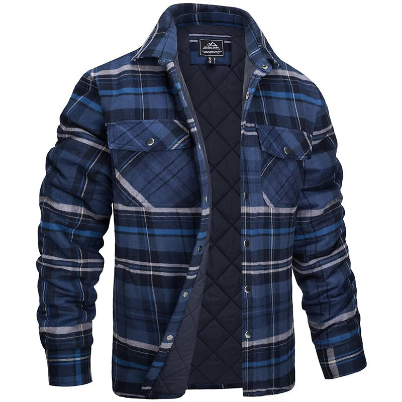 Men's Plaid Flannel Jacket - Classic Lumberjack Work Shirt - Dark Blue